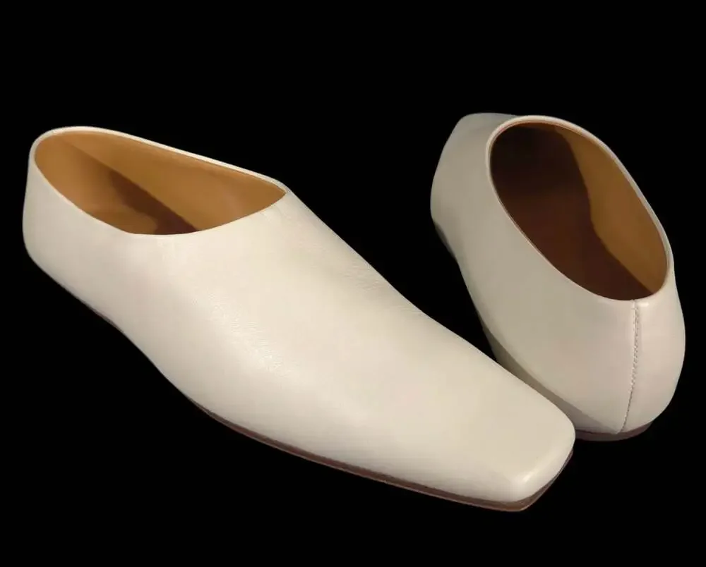 The Row Square Toe Pump US 9 EU 39 Off White Leather Flat Ballet Slipper $990